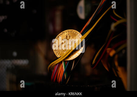 farm for mining crypto currency on video cards. virtual cryptocurrency concept. Electronic money mining concept Stock Photo