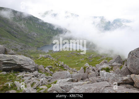 Llyn Bochlwyd, lake view from Mount Tryfan, Snowdonia, Wales, UK Stock Photo