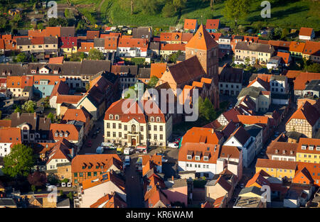 Town church and town hall with market Teterow, Teterow, Mecklenburg Lake District, Mecklenburg Lake District, Mecklenburg-Western Pomerania, Germany,  Stock Photo