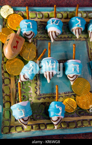 Dreidel desert decorated for Hanukkah Stock Photo