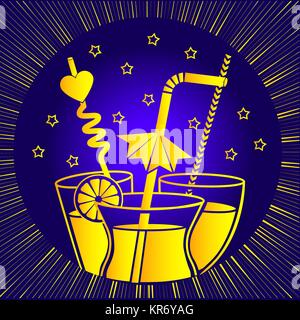silhouette of cocktail drinks with a drinking stick. Icon in linear style Stock Vector