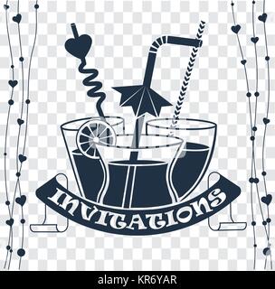 silhouette of cocktail drinks with a drinking stick . Icon in linear style Stock Vector