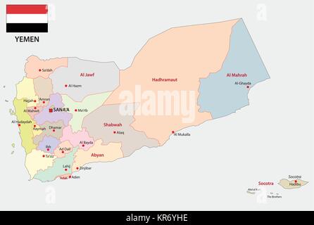 yemen administrative and political map with flag Stock Vector