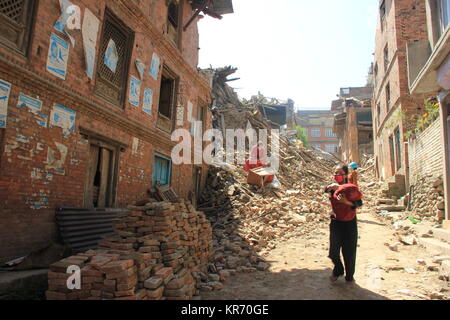 Nepal quake 3 year later: Most of the 2 million left homeless still in temporary or unsafe shelters. Stock Photo