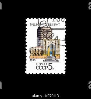 Cancelled postage stamps printed by  Soviet Union, that shows towns in Soviet Union. Stock Photo