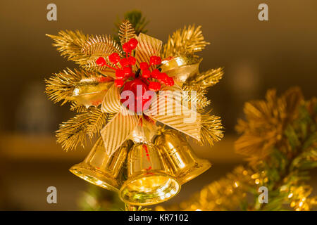 Christmas balls, traditional gold decorations for Christmas tree, gold and green combination, Czech republic Stock Photo