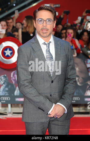Robert Downey JR attends the European premiere of Captain America: Civil War at Westfield Shopping Centre in London. 26th April 2016 © Paul Treadway Stock Photo