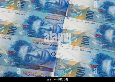 background made of 100 swiss franc Stock Photo
