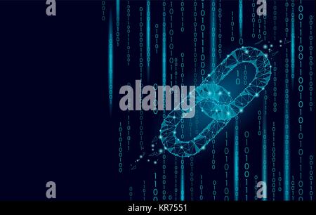 Blockchain cryptocurrencies global network technology e-commerce business management. Link chain internet low poly. Polygonal geometric particle. Innovation binary code background vector illustration Stock Vector