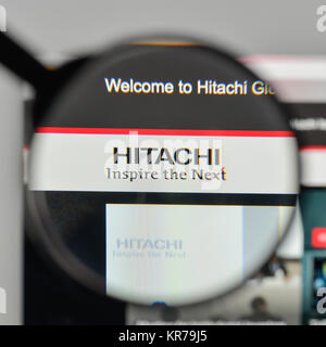 Milan, Italy - November 1, 2017: Hitachi logo on the website homepage. Stock Photo