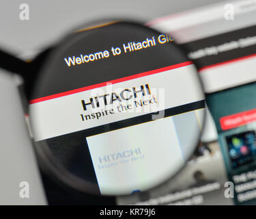 Milan, Italy - November 1, 2017: Hitachi logo on the website homepage. Stock Photo