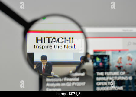 Milan, Italy - November 1, 2017: Hitachi logo on the website homepage. Stock Photo