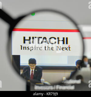 Milan, Italy - November 1, 2017: Hitachi logo on the website homepage. Stock Photo