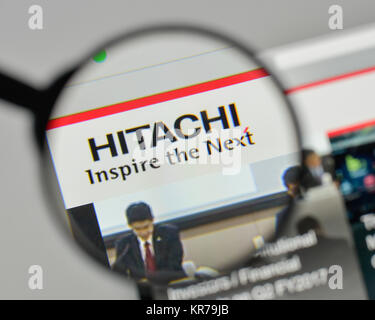 Milan, Italy - November 1, 2017: Hitachi logo on the website homepage. Stock Photo