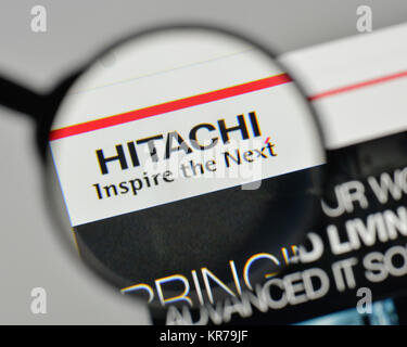 Milan, Italy - November 1, 2017: Hitachi logo on the website homepage. Stock Photo