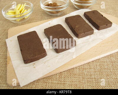 homemade sugar-free coffee carob chocolate bars Stock Photo