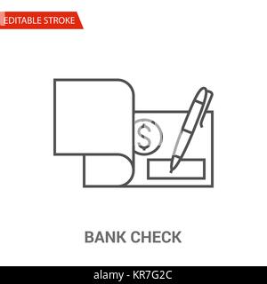 Bank Check Icon. Thin Line Vector Illustration - Adjust stroke weight - Expand to any Size - Easy Change Colour - Editable Stroke - Pixel Perfect Stock Vector