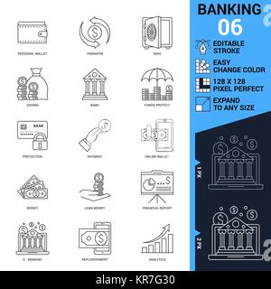 Banking icons set. Thin Line Vector Illustration - Adjust stroke weight - Expand to any Size - Easy Change Colour - Editable Stock Vector