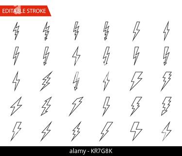 Lightning Vector Icons Set. Thin Line Vector Illustration. Adjust stroke weight - Expand to any Size - Easy Change Colour - Editable Stroke Stock Vector