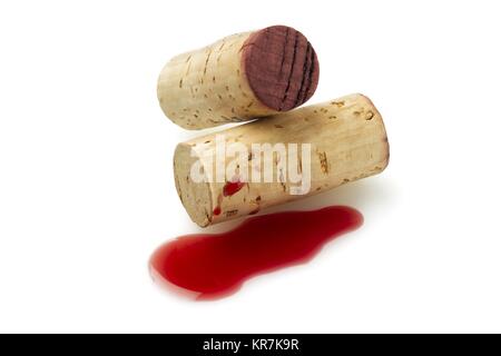 two bottle corks and red wine Stock Photo