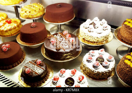An Italian variety of different decorated cakes Stock Photo
