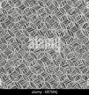 Scratched fan background. Based on Traditional Japanese Embroidery. Abstract Seamless pattern. Based on Sashiko stitching - shippo-tsunagi. Monochrome Stock Vector