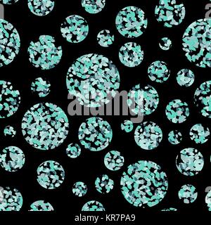 Blue circles on the black background. Seamless pattern. Abstract texture. Scatter texture. Round elements. For wallpaper, pattern fills, web-page back Stock Vector