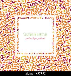 Rainbow Carrots text frame. Organic vegan food. Copy space. Healthy lifestyle. Seamless pattern. Growing vegetables. Classic orange, purple, dark red, Stock Vector
