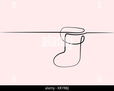 Christmas holidays sock. Continuous line drawing Stock Vector