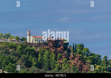 interior of the island of zakynthos orthodox church with its belfry on top of the hill Stock Photo