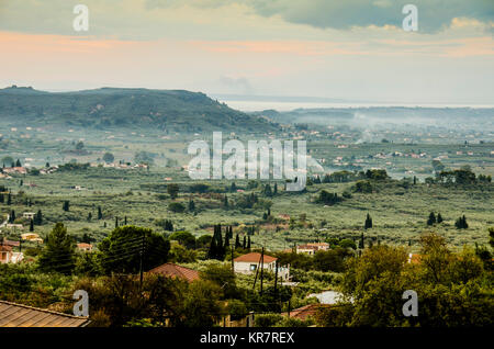 view of the interior of the island of zakynthos with its vegetation and in the background you get to see the Ionian sea Stock Photo