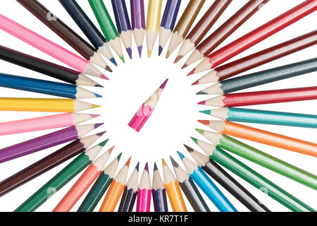 Pencils are arranged in a circle Stock Photo