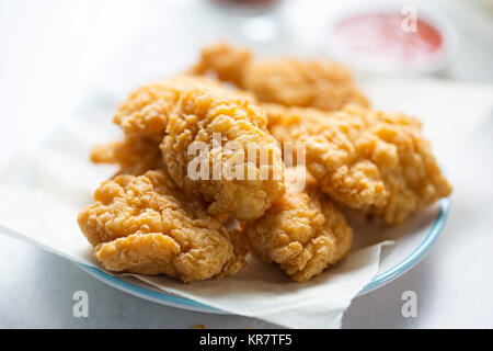 Chicken chunks with batter, sweet chilli dip Stock Photo