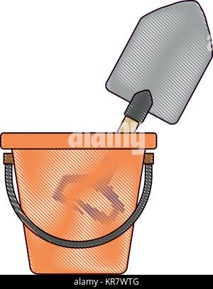 bucket with gardening shovel Stock Vector
