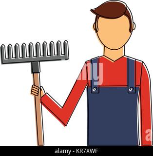 gardener with rake avatar character icon Stock Vector