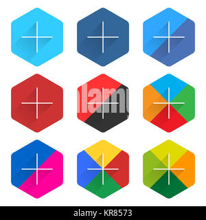 Social network web icon set with adding sign Stock Photo