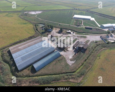 Hangar of galvanized metal sheets for storage of agricultural products Stock Photo