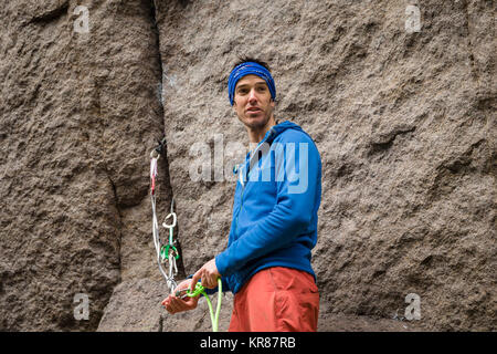 Trad Rock Climbing in Norway Stock Photo