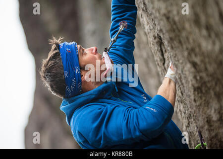 Trad Rock Climbing in Norway Stock Photo