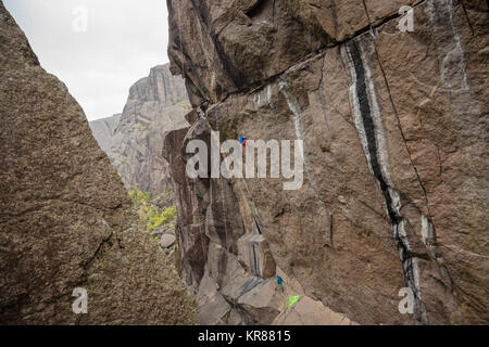 Trad Rock Climbing in Norway Stock Photo