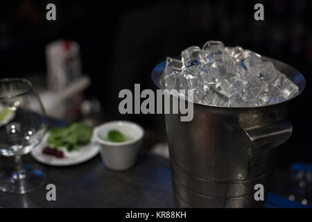 bucket with ice cubes Stock Photo