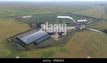 Hangar of galvanized metal sheets for storage of agricultural products Stock Photo