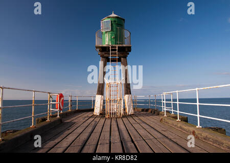 Light beacon watch tower on pier, Whitby, North Yorkshire Stock Photo