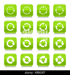 Green arrow repeat sign square icon web button Stock Photo