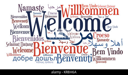 Welcome phrase in different languages Stock Photo