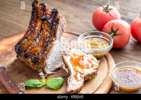 Grilled pork ribs in barbecue sauce Stock Photo