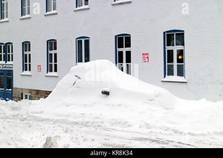 Cars completely buried in snow in Quebec City during a big snowstorm Stock Photo