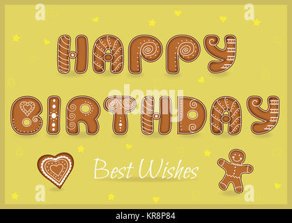Happy birthday. Best wishes. Gingerbread font Stock Photo