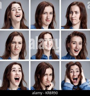 Set of young woman's portraits with different emotions Stock Photo