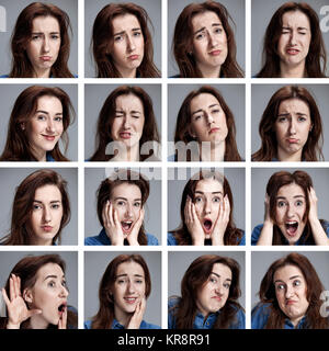 Set of young woman's portraits with different emotions Stock Photo